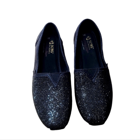 BOB'S SKECHER Black Glitter Plush Women's Size 8 Slip On Canvas Shoes - Picture 13 of 13